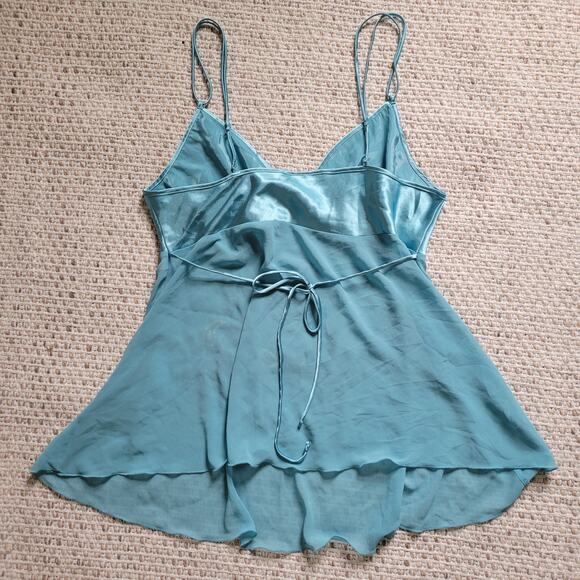 Linea Donatella Womens XL Blue Slip Dress Mini Babydoll Camisole Floral Satin - Picture 2 of 6